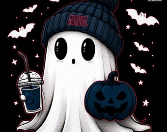 Cute Ghost Football Houston | Fall PNG | Halloween NFL Football Fan Ghost with Pumpkin | Digital Download for Sublimation & Crafts