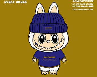 Cute Labubu Football Baltimore | Game Day Team Spirit PNG | NFL Football Fan Labubu with Beanie | Digital Download for Sublimation & Crafts