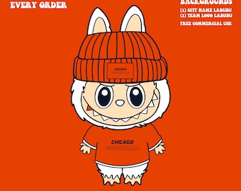 Cute Labubu Football Chicago | Game Day Team Spirit PNG | NFL Football Fan Labubu Beanie | Digital Download for Sublimation & Crafts