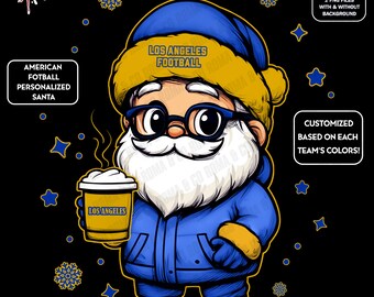 Cute Santa Football Los Angeles | Winter PNG | Christmas NFL Football Fan Santa with Latte | Digital Download for Sublimation & Crafts