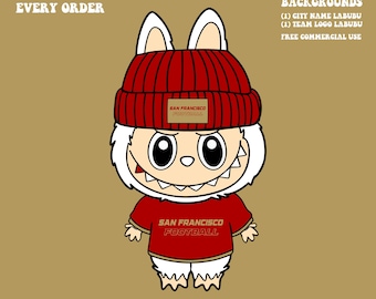 Cute Labubu Football San Francisco | Game Day Team Spirit PNG | NFL Football Fan Labubu Beanie | Digital Download for Sublimation & Crafts