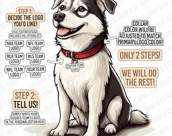 Personalized Husky with Custom Dog Tag | Football Baseball Soccer Hockey Logo | Digital Download for Sublimation & Crafts