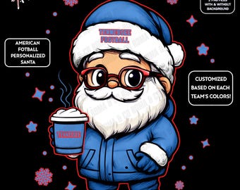 Cute Santa Football Tennessee | Winter PNG | Christmas NFL Football Fan Santa with Latte | Digital Download for Sublimation & Crafts