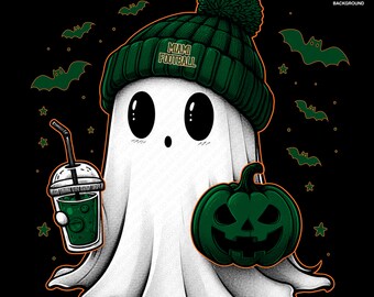 Cute Ghost Football Miami | Fall PNG | Halloween College Football Fan Ghost with Pumpkin | Digital Download for Sublimation & Crafts