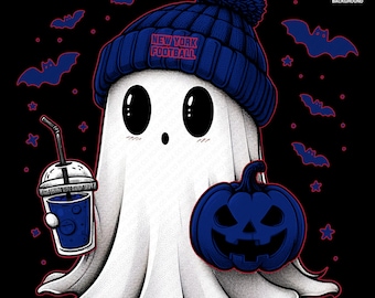 Cute Ghost Football New York | Halloween NFL Football Fan Ghost with Pumpkin | Digital Download for Sublimation & Crafts