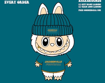 Cute Labubu Football Jacksonville | Game Day Team Spirit PNG | NFL Football Fan Labubu Beanie | Digital Download for Sublimation & Crafts
