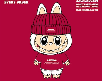Cute Labubu Football Arizona | Game Day Team Spirit PNG | NFL Football Fan Labubu Beanie | Digital Download for Sublimation & Crafts