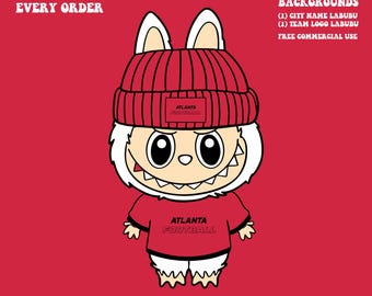 Cute Labubu Football Atlanta | Game Day Team Spirit PNG | NFL Football Fan Labubu Beanie | Digital Download for Sublimation & Crafts
