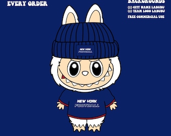 Cute Labubu Football New York | Game Day Team Spirit PNG | NFL Football Fan Labubu and Beanie | Digital Download for Sublimation & Crafts