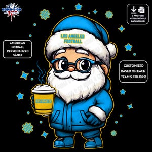 かわいいサンタ フットボール ロサンゼルス | 冬の PNG | クリスマス NFL フットボール ファン サンタとラテ | 昇華と工芸品のデジタル ダウンロード