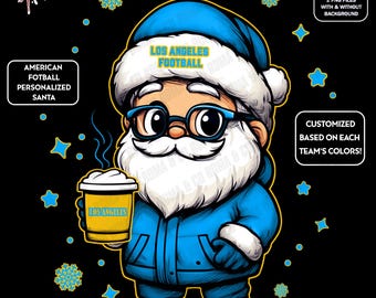 Cute Santa Football Los Angeles | Winter PNG | Christmas NFL Football Fan Santa with Latte | Digital Download for Sublimation & Crafts