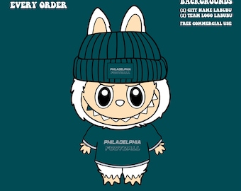 Cute Labubu Football Philadelphia  | Game Day Team Spirit PNG | NFL Football Fan Labubu Beanie | Digital Download for Sublimation & Crafts