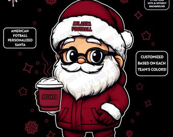 Cute Santa Football Atlanta | Winter PNG | Christmas NFL Football Fan Santa with Latte | Digital Download for Sublimation & Crafts