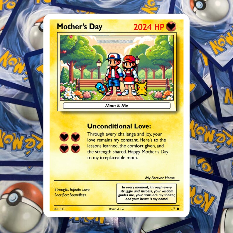 Carte Pokémon personnalisée Cadeau personnalisé pour la fête des Mères pour maman Occasions spéciales Cadeau de dernière minute image 8