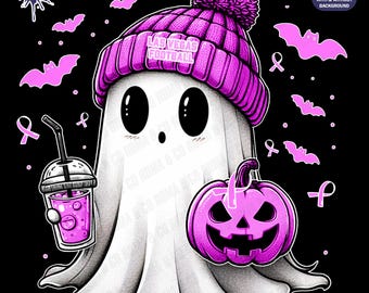 Cute Ghost Las Vegas Football Fall PNG | In October We Wear Pink | Halloween NFL Fan Ghost with Pumpkin | Digital for Sublimation & Crafts
