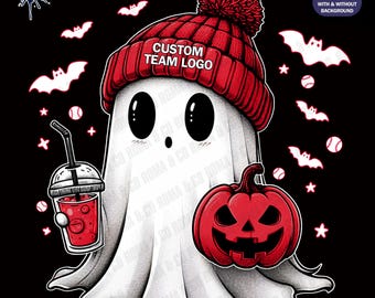 Custom Cute Ghost Baseball Fall PNG | Halloween MLB Baseball Fan Ghost with Pumpkin | Digital Download for Sublimation & Crafts