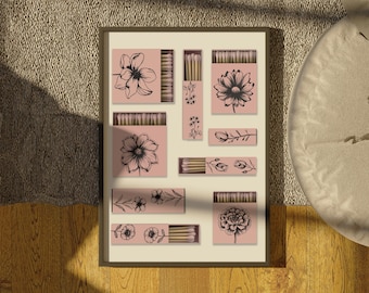 Flower Matchbook Print, 300 DPI High Resolution Poster, Spring Wall Art, Mathbox Print, Flower Decor