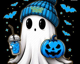 Cute Ghost Football Los Angeles | Fall PNG | Halloween NFL Football Fan Ghost with Pumpkin | Digital Download for Sublimation & Crafts