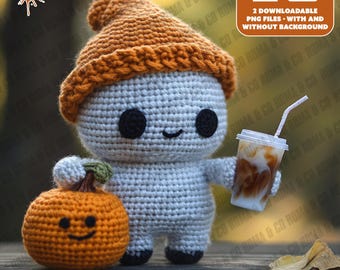 Crochet Pumpkin Ghost | 2 PNGs | Instant Download | Cute Fall PNG | Halloween Autumn | Digital Download Sublimation & Crafts