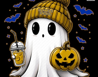 Cute Ghost Football Los Angeles | Fall PNG | Halloween NFL Football Fan Ghost with Pumpkin | Digital Download for Sublimation & Crafts