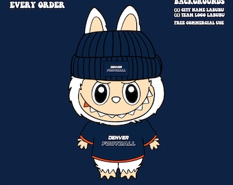 Cute Labubu Football Denver | Game Day Team Spirit PNG | NFL Football Fan Labubu Beanie | Digital Download for Sublimation & Crafts