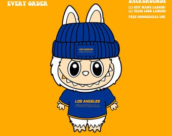 Cute Labubu Football Los Angeles | Game Day Team Spirit PNG | NFL Football Fan Labubu and Beanie | Digital Download for Sublimation & Crafts