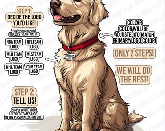 Personalized Golden Retriever with Custom Dog Tag | Football Baseball Soccer Hockey Logo| Digital Download for Sublimation & Crafts