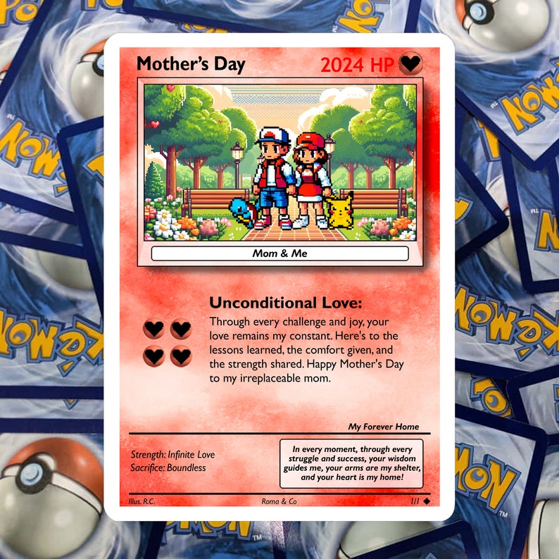 Carte Pokémon personnalisée Cadeau personnalisé pour la fête des Mères pour maman Occasions spéciales Cadeau de dernière minute image 9