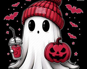 Cute Ghost Football Arizona | Fall PNG | Halloween NFL Football Fan Ghost with Pumpkin | Digital Download for Sublimation & Crafts