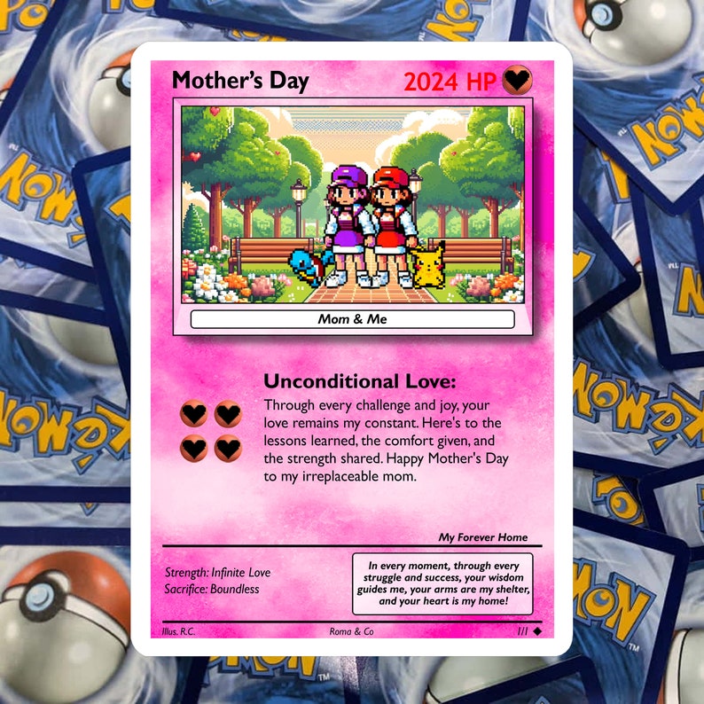 Carte Pokémon personnalisée Cadeau personnalisé pour la fête des Mères pour maman Occasions spéciales Cadeau de dernière minute image 10