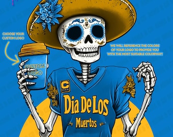 Custom Cute Skeleton Football Fall PNG | Halloween NFL Football Fan Ghost with Coffee | Dia De Los Muertos | Digital Download for Crafts
