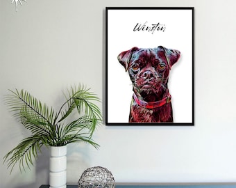 Digital Pet Portrait, Personalized Pet Portrait From Photo, Custom Pet Portrait