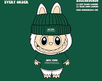 Cute Labubu Football New York | Game Day Team Spirit PNG | NFL Football Fan Labubu and Beanie | Digital Download for Sublimation & Crafts