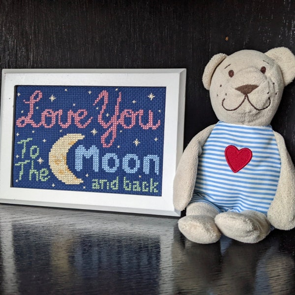 Love you to the moon and back nursery cross stitch pattern