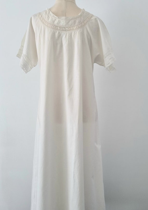 Victorian–Edwardian White Cotton Nightgown c.1895–1910 • Lace & Pintucks • ED38 main image 1