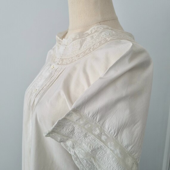 Victorian–Edwardian White Cotton Nightgown c.1895–1910 • Lace & Pintucks • ED38