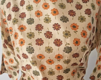 Vintage Silk Daisy Print Pleated Dress Size 10Au