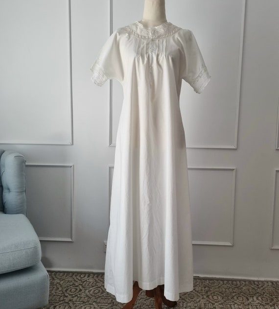 Victorian–Edwardian White Cotton Nightgown c.1895–1910 • Lace & Pintucks • ED38 main image 0
