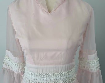 Abito lungo in chiffon rosa vintage anni '70 taglia 8Au