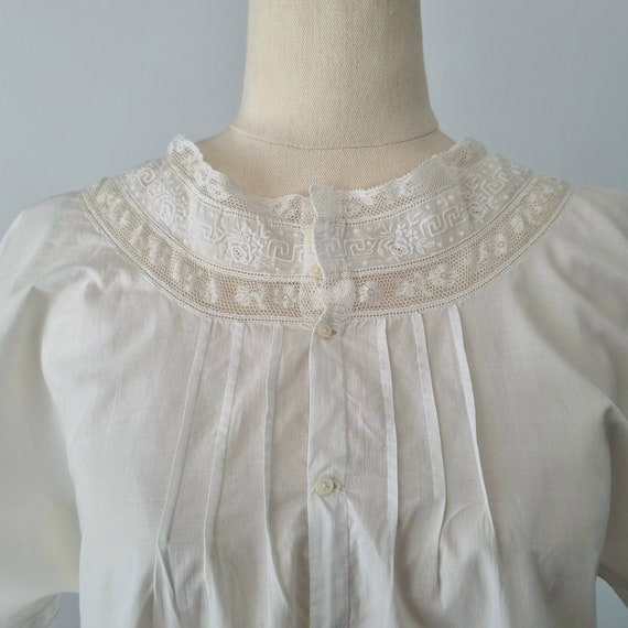 Antique 1900's Edwardian Cotton Lace Nightgown Me… - image 1