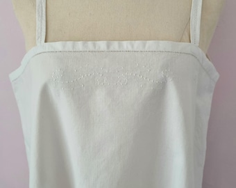 Vintage Embroidered French Cotton Slip Dress Nightgown