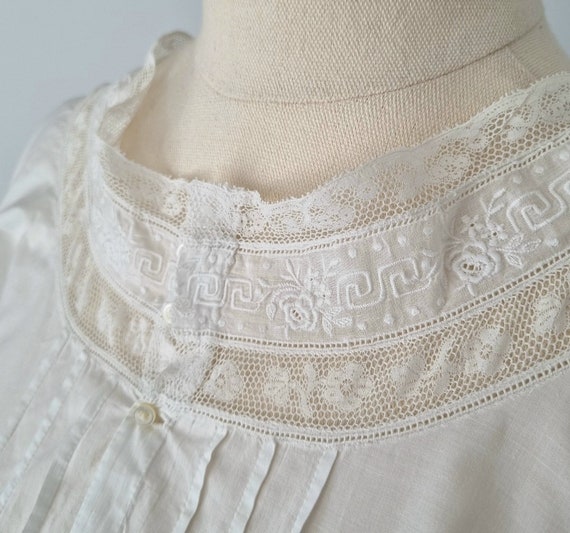 Antique 1900's Edwardian Cotton Lace Nightgown Me… - image 2