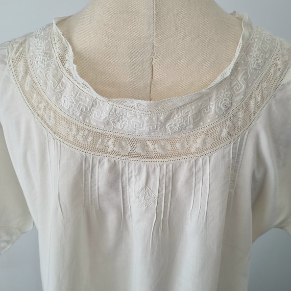 Antique 1900's Edwardian Cotton Lace Nightgown Me… - image 6