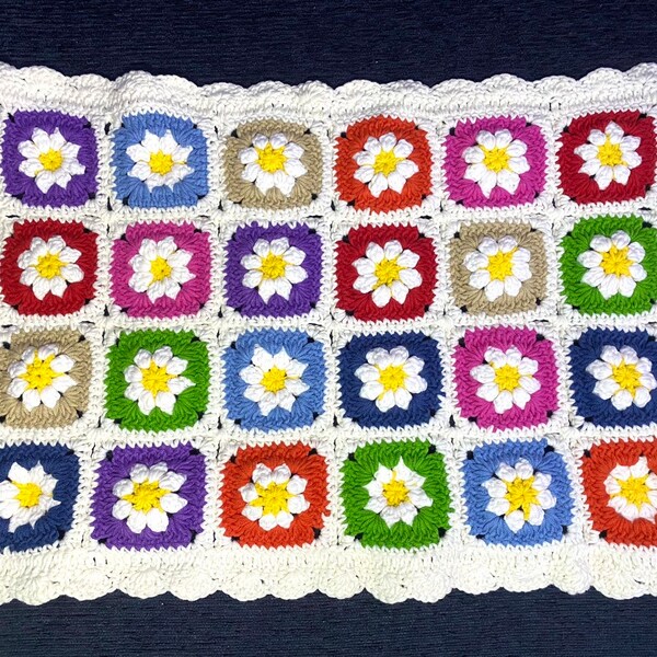 Crochet Daisy Doiley Handmade colorful Table Runner Table Setting granny square gift