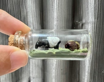 Pocket Zoo - Miniature Polymer Clay Malayan Tapir in a Tiny Rainforest Terrarium/Paladarium in a Glass Bottle