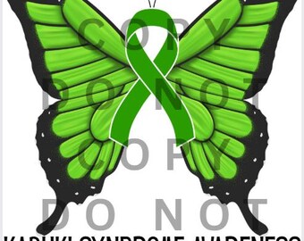 Kabuki Syndrome Awareness Green Ribbon Green and Black Butterfly Design Sublimation Waterslide PNG Digital Shirt Design