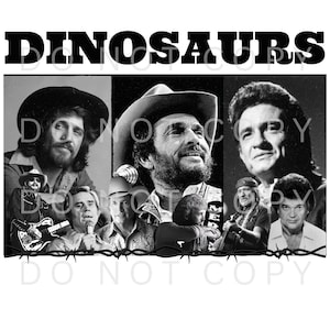 Dinosaurs Country Music Legends Collage Shirt Design Sublimation Waterslide PNG Digital Shirt Design