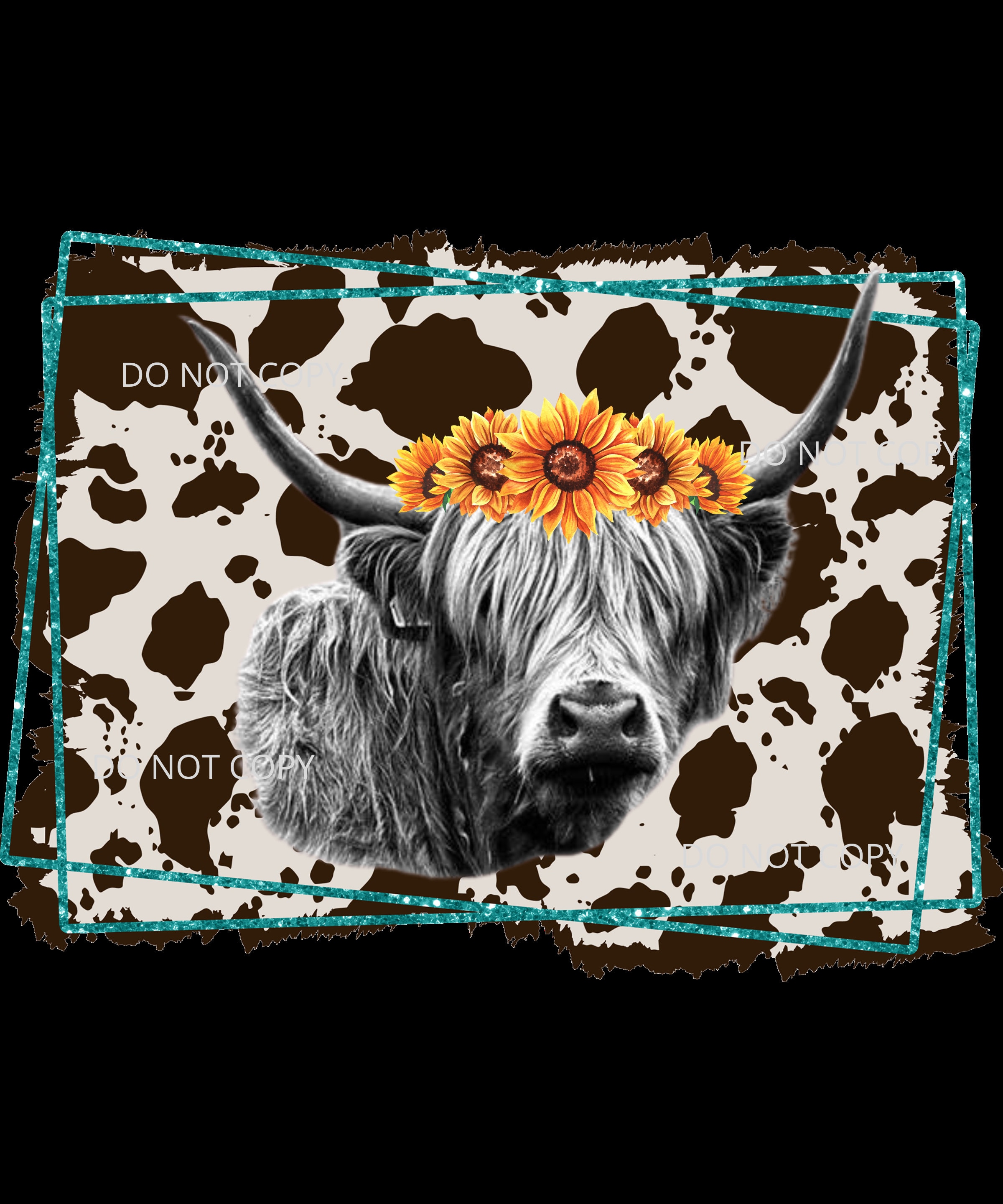 Highland Cow Sunflower Crown Western Cow Print Shirt Design Sublimation ...