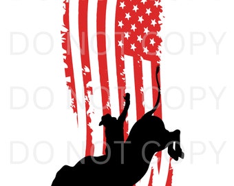 Red Weathered American Flag Bull Rider Rodeo Shirt Design Sublimation Waterslide PNG Shirt Design