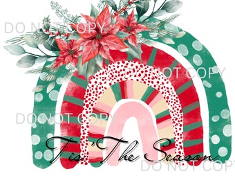 Esta es la temporada de flores de Pascua, diseño de camiseta navideña bohemia, arcoíris, rojo y verde, sublimación, tobogán de agua, PNG, diseño de camiseta digital.